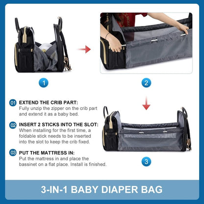 Fashionable Folding Baby Bed Large Capacity Portable Milk Bottle Diaper Double Shoulder Bag
